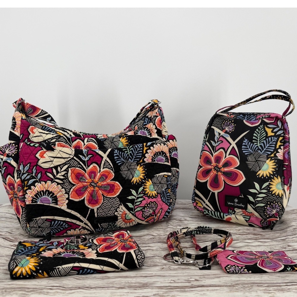 Vera Bradley Kauai Floral Pattern, Shoulder Bag, Lunch Bag & Wallets 4 Piece Set